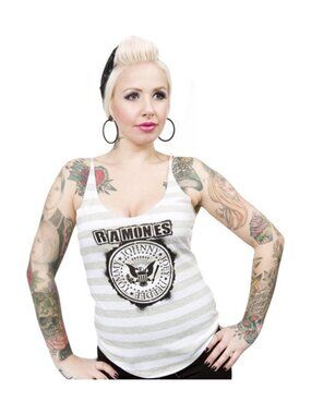 Grey White Ramones Logo Women's Shirt - Cute Retro Alt Goth Punk Rock Music NWT